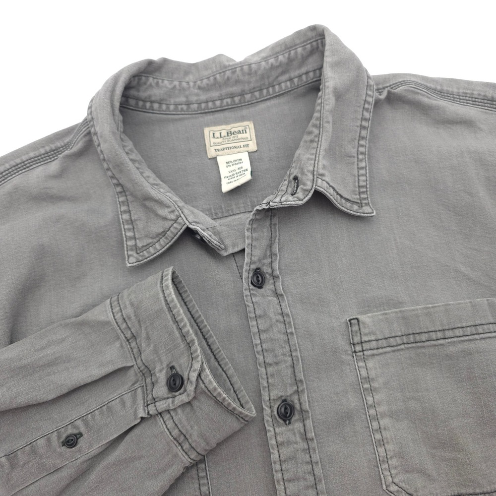 LL Bean Denim Men 3XL Gray Traditional Fit Long Sleeve Button Down Shirt 514766
